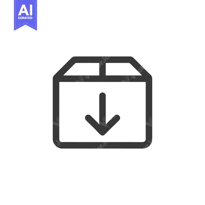 Aset desain premium: Simple Dark Grey Download Icon Inside Box on White Background