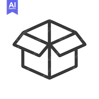 Minimalist Open Cardboard Box Icon, Bold Outline on White Background