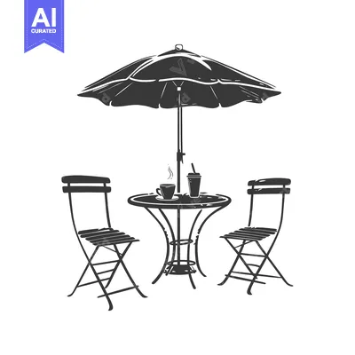 Aset desain premium: Outdoor Cafe Table Set with Umbrella and Drinks