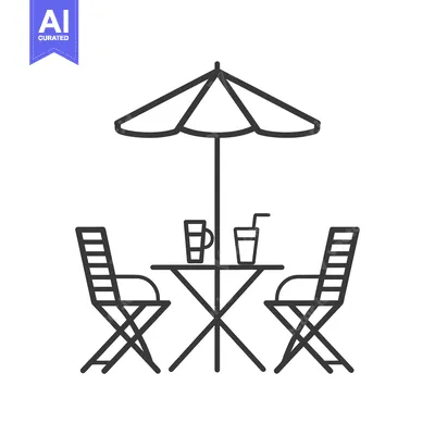 Premium design asset: Outdoor cafe table with two chairs and drinks under an umbrella