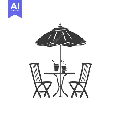 Aset premium populer: Outdoor Cafe Table with Umbrella and Two Chairs