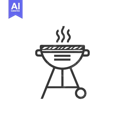 Minimalist Grill Icon with Rising Smoke, Black Outline on White Backgr