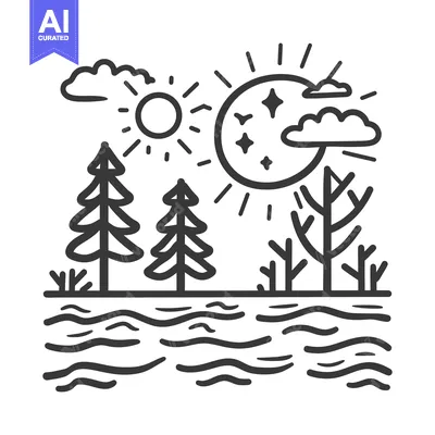 Popular premium asset: Simplified Line Art Depicting Nature with Trees and Water