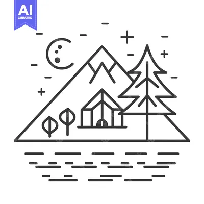 Illustration depicting a camping scene with mountains and forest at ni