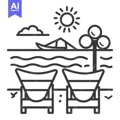 Aset premium populer: Two beach chairs and a palm tree by the sunny ocean