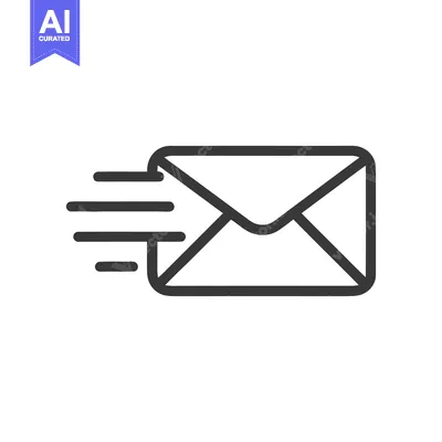 Aset desain premium: Fast Delivery: Minimalist Envelope Icon with Speed Lines on White Back