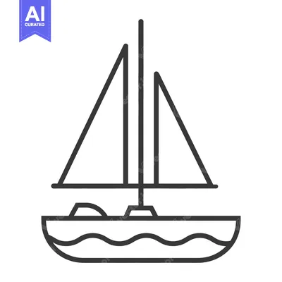 Aset desain premium: A simple black and white line drawing of a sailboat