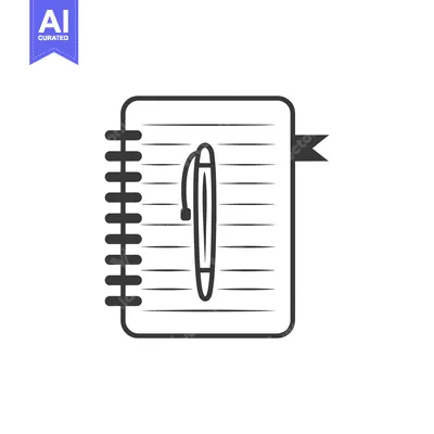 Premium design asset: Outlined Notebook with Pen and Bookmark