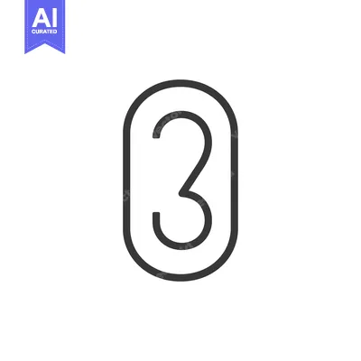 Outlined Number Three in Oval Shape
