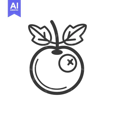 Aset desain premium: Outline Drawing of a Blueberry with a Stem and Two Leaves