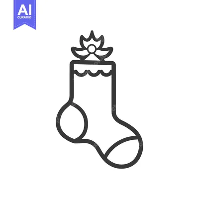 Aset desain premium: Outline drawing of a Christmas stocking with a star on top