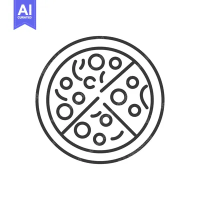 Outline drawing of a circular pizza with different toppings