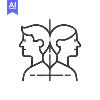 Aset desain premium: Outline Drawing of a Man and Woman Facing Each Other