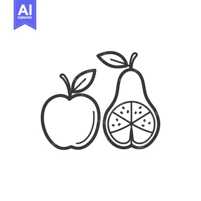 Aset premium populer: Outline drawing of an apple and a pear with a leaf
