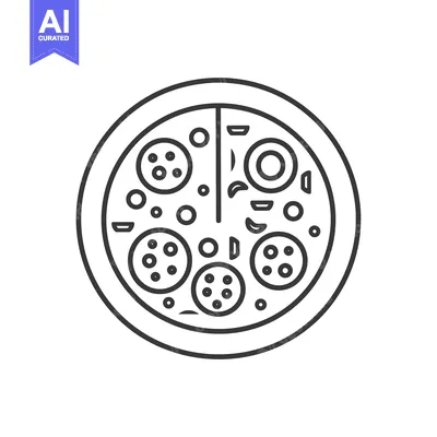 Premium design asset: Outline drawing of a pizza with various toppings