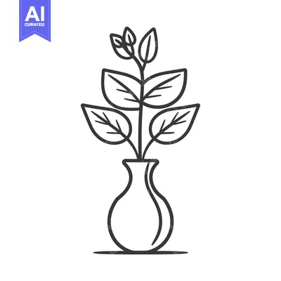 Popular premium asset: Outline Drawing of a Plant in a Vase