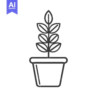 Popular premium asset: Outline Drawing of a Potted Plant with Five Leaves