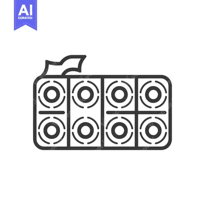 Aset desain premium: Outline drawing of a rectangular box with 8 circular openings