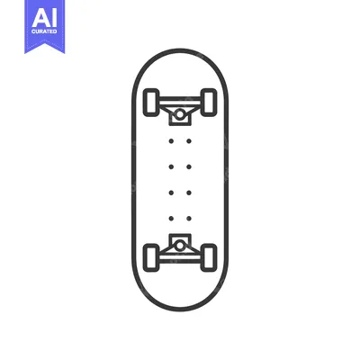 Outline Drawing of a Skateboard Deck with Trucks and Wheels