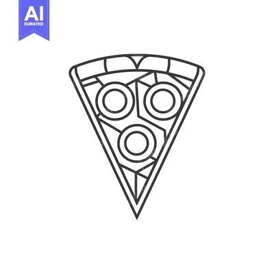 Outline Drawing of a Slice of Pizza with Three Toppings
