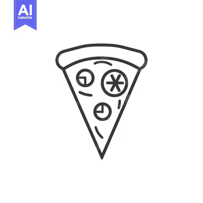 Outline drawing of a slice of pizza with toppings