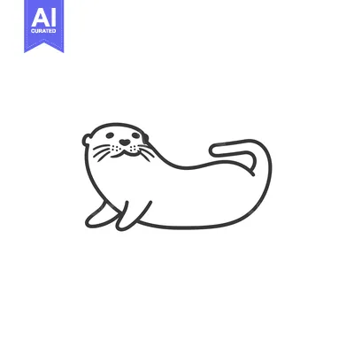 Aset premium populer: Outline Drawing of a Smiling Otter with a Curved Body