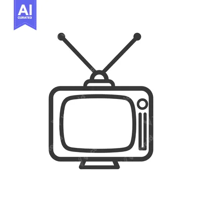 Premium design asset: Outline Drawing of a Vintage Television with Antenna