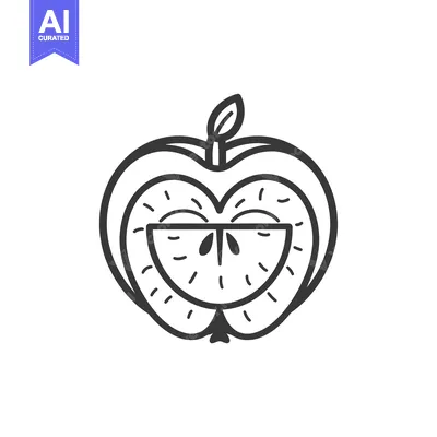Aset premium populer: Outline drawing of a whole apple with a slice removed