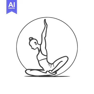 Aset desain premium: Outline Drawing of a Woman in a Yoga Pose with a Circle Behind Her