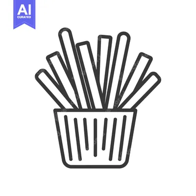 Outline drawing of french fries in a paper carton