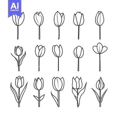 Popular premium asset: Outline Drawings of Various Styles of Tulips