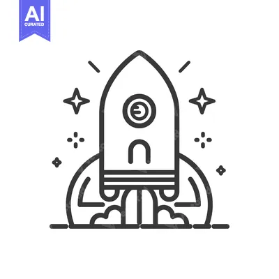 Outlined Rocket Launching with Stars and Smoke