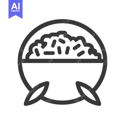 Aset desain premium: Outline Icon of a Bowl of Rice with Spoons