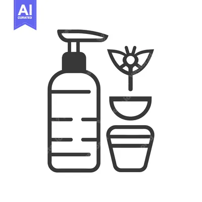 Aset desain premium: Outline Icon of a Dispenser Bottle, Bowl, and Plant