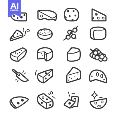 Aset premium populer: Outline Icon Set of Different Types of Cheese