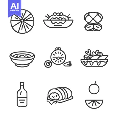 Aset desain premium: Outline Icon Set of Food and Drink Items