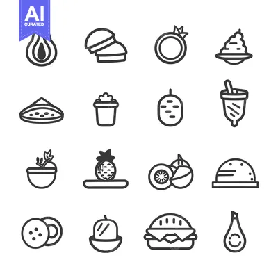 Aset desain premium: Outline Icon Set of Food and Drink Items