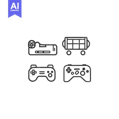 Outline icons of a gaming console, a game cartridge, and two game cont