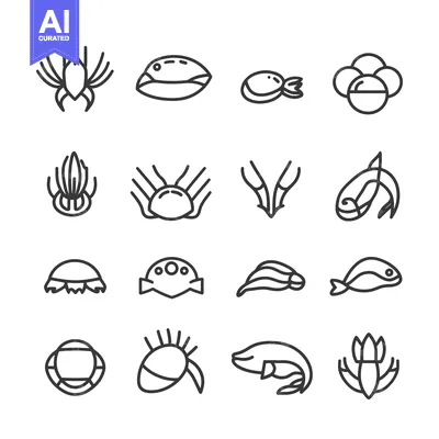 Outline Icons of Different Aquatic Animals