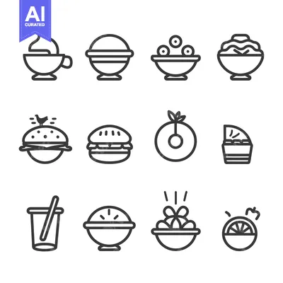 Outline Icons of Food and Drinks
