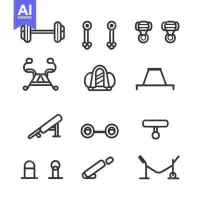 Premium design asset: Outline Icons of Gym Equipment for Workout
