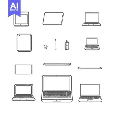 Outline Icons of Tablets, Laptops, and Accessories