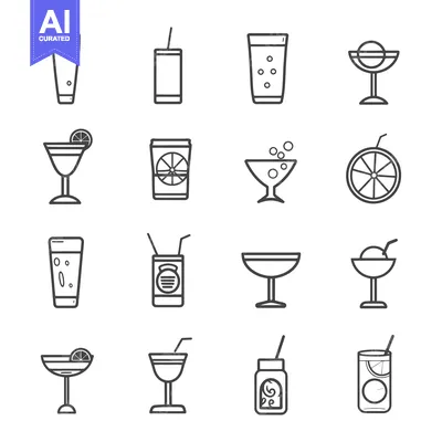 Premium design asset: Outline Icons of Various Drinks and Beverages