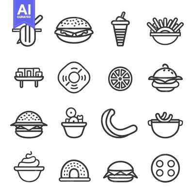 Outline Icons of Various Fast Food Items