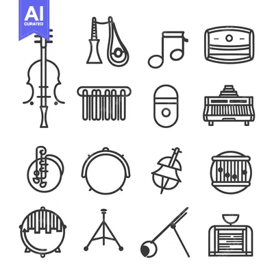 Outline Icons of Various Musical Instruments