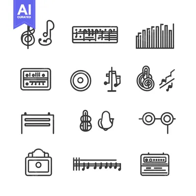 Outline Icons of Various Music Instruments and Symbols