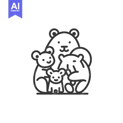 Aset premium populer: Outline Illustration of a Bear Family Huddled Together