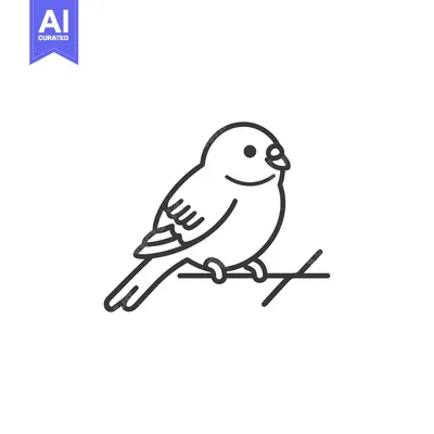 Aset premium populer: Outline Illustration of a Bird Perched on a Branch