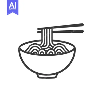 Aset premium populer: Outline Illustration of a Bowl of Noodles with Chopsticks