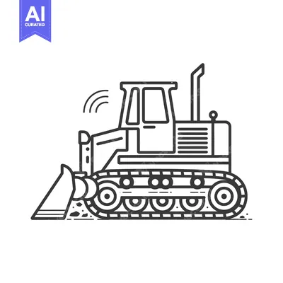Premium design asset: Outline Illustration of a Bulldozer with a Raised Blade